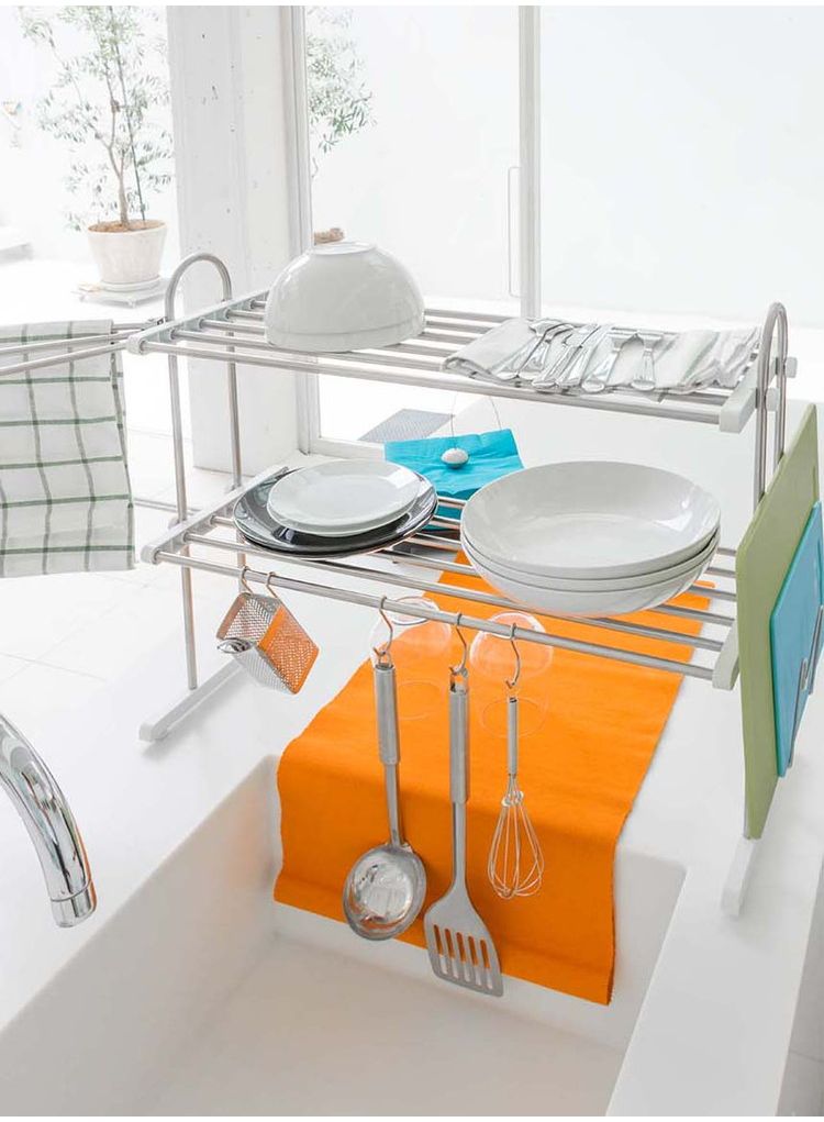 水切りラック 2段 水切り棚 ふきん掛け/フック/箸立て/まな板スタンド 付属 キッチンラック キッチン収納 キッチンラック シンク収納 シンプル(代引不可)