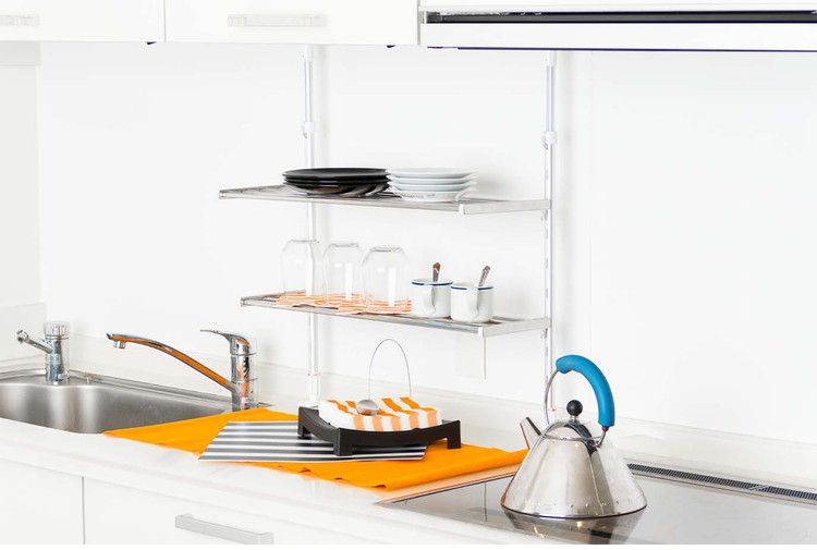 日本製 突っ張り棚 2段 幅61.7cm キッチンラック 突っ張りラック つっぱりラック キッチン収納 キッチンラック 壁面収納 シンク収納 シンプル(代引不可)