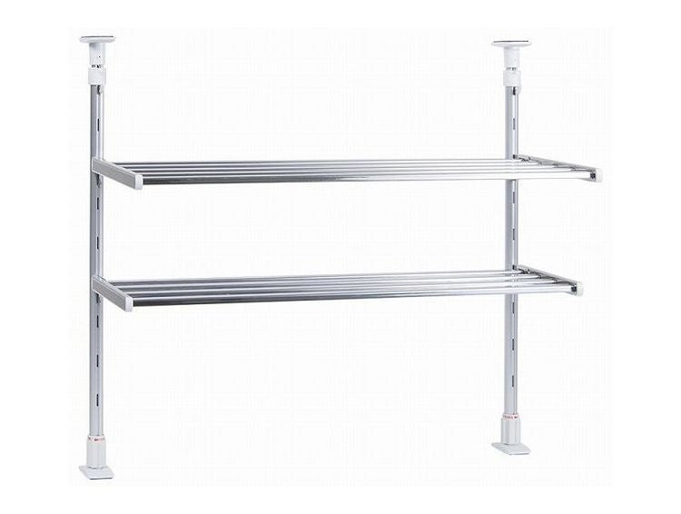 日本製 突っ張り棚 2段 幅61.7cm キッチンラック 突っ張りラック つっぱりラック キッチン収納 キッチンラック 壁面収納 シンク収納 シンプル(代引不可)