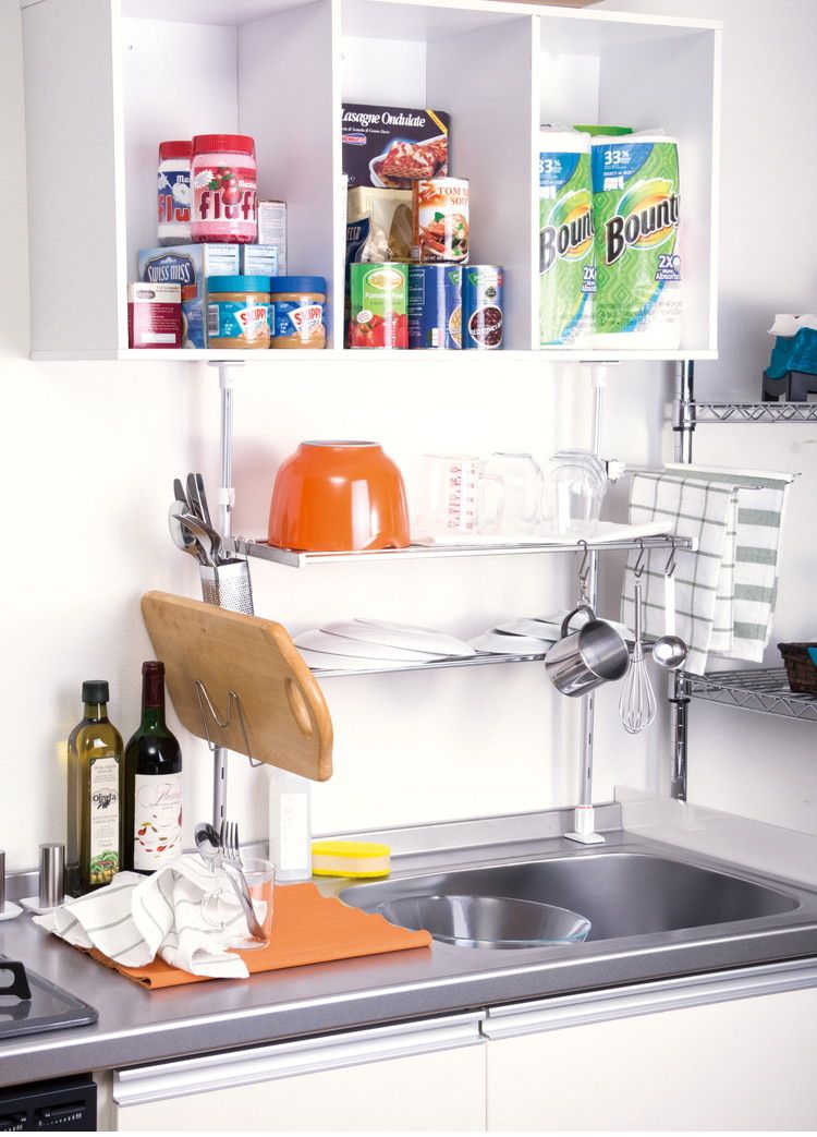 日本製 突っ張り棚 2段 幅61.7cm ふきん掛け/フック/箸立て/まな板スタンド 付属 キッチンラック 突っ張りラック つっぱりラック キッチン収納 キッチンラック 壁面収納 シンク収納 シンプル(代引不可)