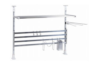 日本製 突っ張り棚 2段 幅61.7cm ふきん掛け/フック/箸立て/まな板スタンド 付属 キッチンラック 突っ張りラック つっぱりラック キッチン収納 キッチンラック 壁面収納 シンク収納 シンプル(代引不可)