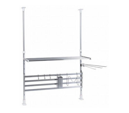 日本製 突っ張り棚 2段 幅61.7cm ふきん掛け/フック/箸立て/まな板スタンド 付属 キッチンラック 突っ張りラック つっぱりラック キッチン収納 キッチンラック 壁面収納 シンク収納 シンプル(代引不可)