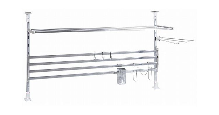 日本製 突っ張り棚 2段 幅91.7cm ふきん掛け/フック/箸立て/まな板スタンド 付属 キッチンラック 突っ張りラック つっぱりラック キッチン収納 キッチンラック 壁面収納 シンク収納 シンプル(代引不可)