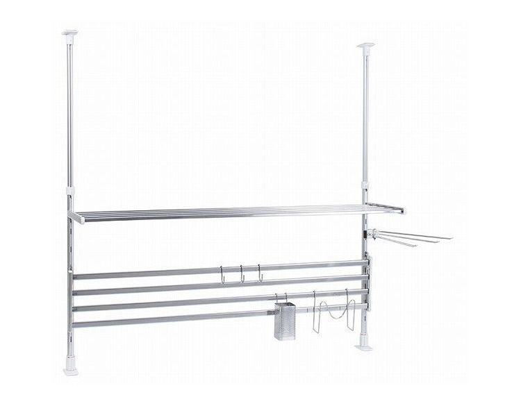 日本製 突っ張り棚 2段 幅91.7cm ふきん掛け/フック/箸立て/まな板スタンド 付属 キッチンラック 突っ張りラック つっぱりラック キッチン収納 キッチンラック 壁面収納 シンク収納 シンプル(代引不可)