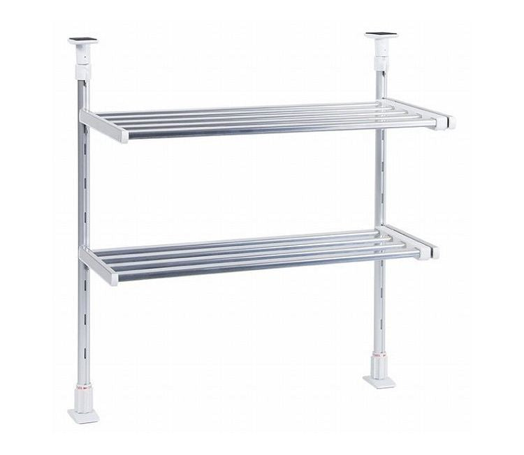 伸縮式 突っ張り棚 2段 水切り棚 水切りラック キッチンラック 突っ張りラック つっぱりラック キッチン収納 キッチンラック 壁面収納 シンク収納 シンプル(代引不可)