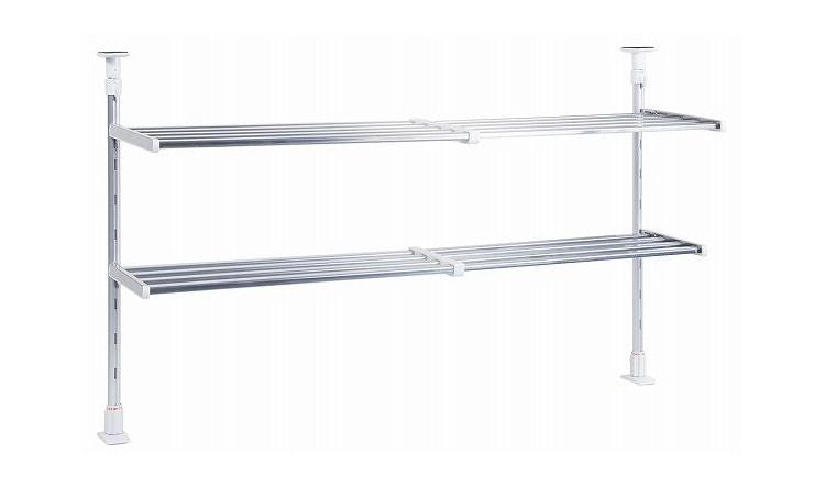 伸縮式 突っ張り棚 2段 水切り棚 水切りラック キッチンラック 突っ張りラック つっぱりラック キッチン収納 キッチンラック 壁面収納 シンク収納 シンプル(代引不可)