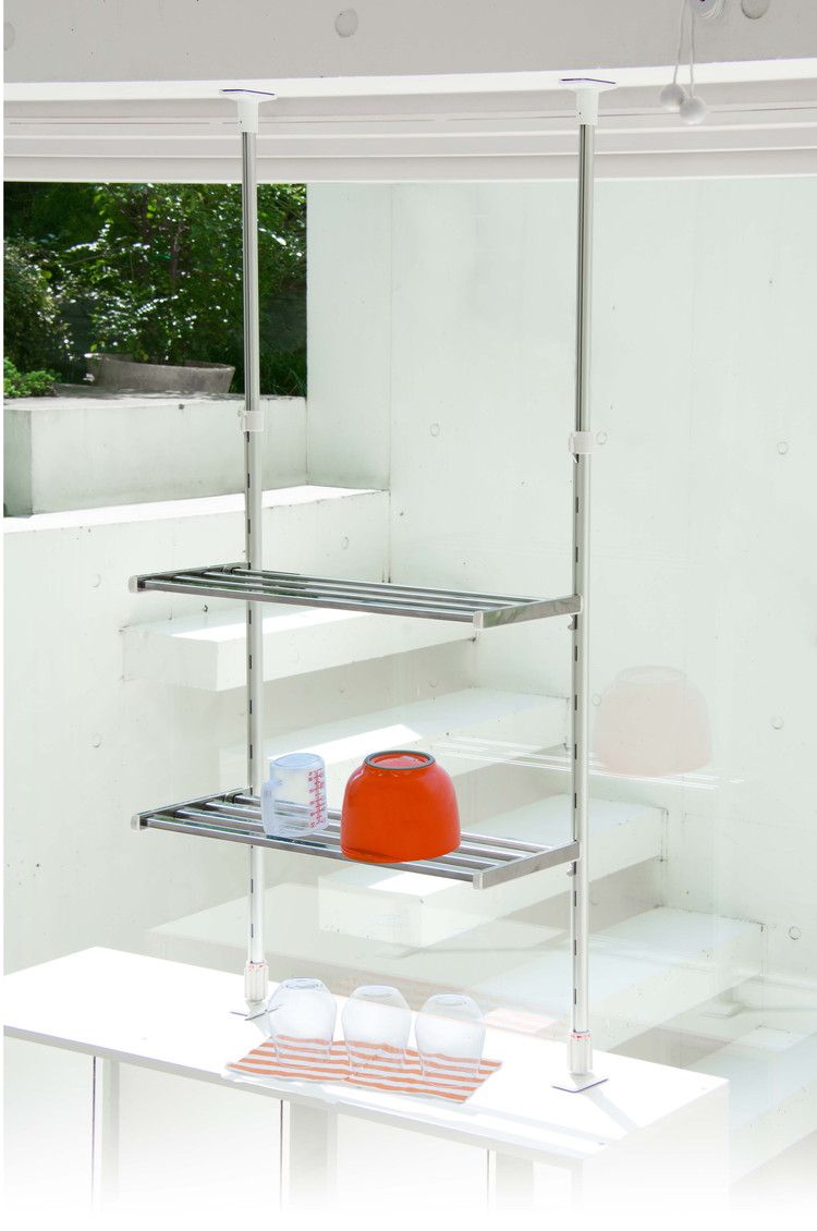 突っ張り棚 2段 水切り棚 水切りラック キッチンラック 突っ張りラック つっぱりラック キッチン収納 キッチンラック 壁面収納 シンク収納 シンプル(代引不可)