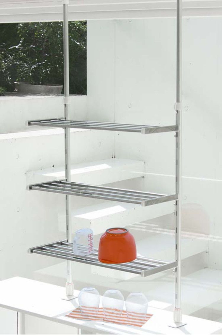 突っ張り棚 3段 水切り棚 水切りラック キッチンラック 突っ張りラック つっぱりラック キッチン収納 キッチンラック 壁面収納 シンク収納 シンプル(代引不可)