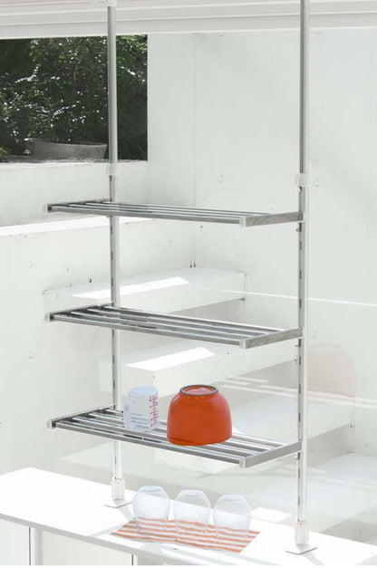 突っ張り棚 3段 水切り棚 水切りラック キッチンラック 突っ張りラック つっぱりラック キッチン収納 キッチンラック 壁面収納 シンク収納 シンプル(代引不可)