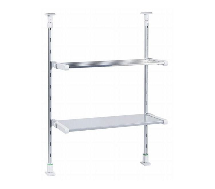 突っ張り棚 2段 折りたたみ棚 折り畳み棚 キッチンラック 突っ張りラック つっぱりラック キッチン収納 キッチンラック 壁面収納 シンク収納 シンプル(代引不可)