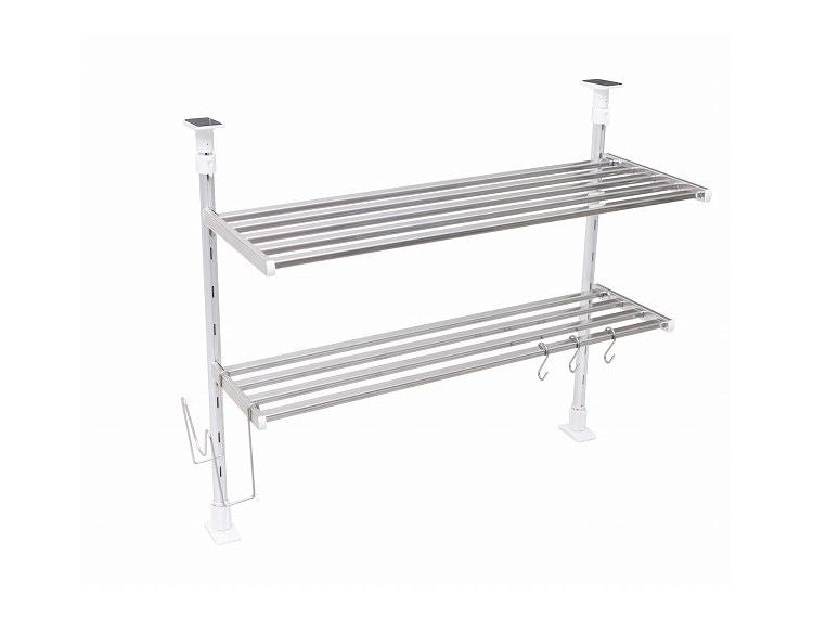 突っ張り棚 2段 水切り棚 水切りラック フック・まな板スタンド付き キッチンラック 突っ張りラック つっぱりラック キッチン収納 キッチンラック 壁面収納 シンク収納 シンプル(代引不可)