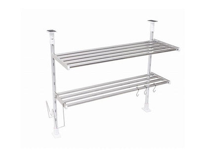 突っ張り棚 2段 水切り棚 水切りラック フック・まな板スタンド付き キッチンラック 突っ張りラック つっぱりラック キッチン収納 キッチンラック 壁面収納 シンク収納 シンプル(代引不可)