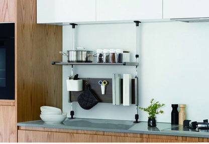 日本製 木目調スチール キッチン突っ張りラック 2段 幅55.6cm つっぱりラック 突っ張り棚 キッチン収納 キッチンラック 壁面収納 シンク収納 モクメタル おしゃれ(代引不可)