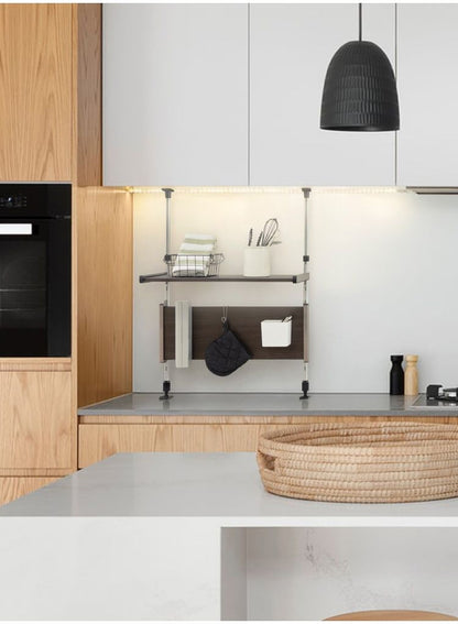 日本製 木目調スチール キッチン突っ張りラック 2段 幅55.6cm つっぱりラック 突っ張り棚 キッチン収納 キッチンラック 壁面収納 シンク収納 モクメタル おしゃれ(代引不可)