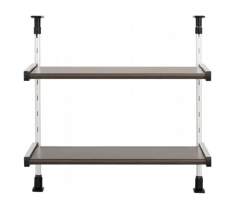 日本製 木目調スチール キッチン突っ張りラック 2段 幅55.6cm つっぱりラック 突っ張り棚 キッチン収納 キッチンラック 壁面収納 シンク収納 モクメタル おしゃれ(代引不可)