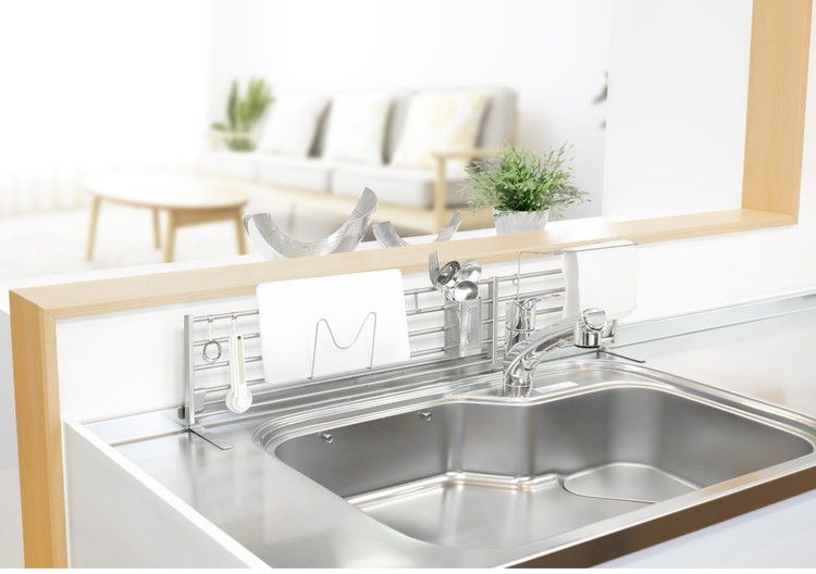 伸縮式 シンク奥スタンド 幅62~90cm DX ふきん掛け/フック/箸立て/まな板スタンド 付属 置き型 キッチンラック キッチン収納 ステンレス シンク奥 コンロ奥ラック コンロラック(代引不可)