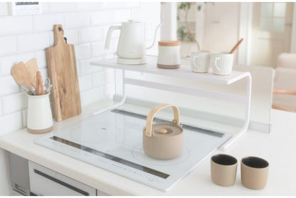 コンロ奥ラック 60cmコンロ用 キッチンアシストラック 頑丈 スチール製 収納 マグネット対応 キッチン収納 コンロラック 収納ラック カウンター上収納 白 ホワイト(代引不可)