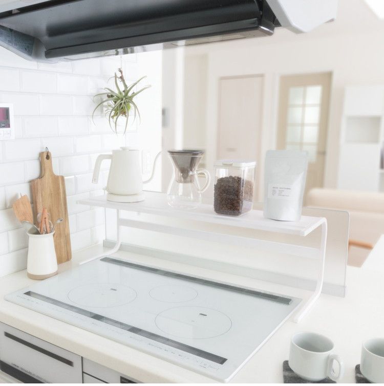 コンロ奥ラック 75cmコンロ用 キッチンアシストラック 頑丈 スチール製 収納 マグネット対応 キッチン収納 コンロラック 収納ラック カウンター上収納 白 ホワイト(代引不可)