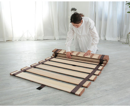 天然木 桐製 ロール式すのこベッド ダブル 幅140 軽量 ロールタイプ 折りたたみベッド 薄型 すのこベッド 木製 ベッド コンパクト 省スペース(代引不可)