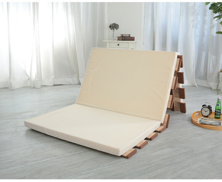 天然木 桐製 3つ折りすのこベッド シングル 幅100 軽量 折りたたみベッド 薄型 すのこベッド 3つ折れ式 3つ折りタイプ 木製 ベッド コンパクト 省スペース(代引不可)