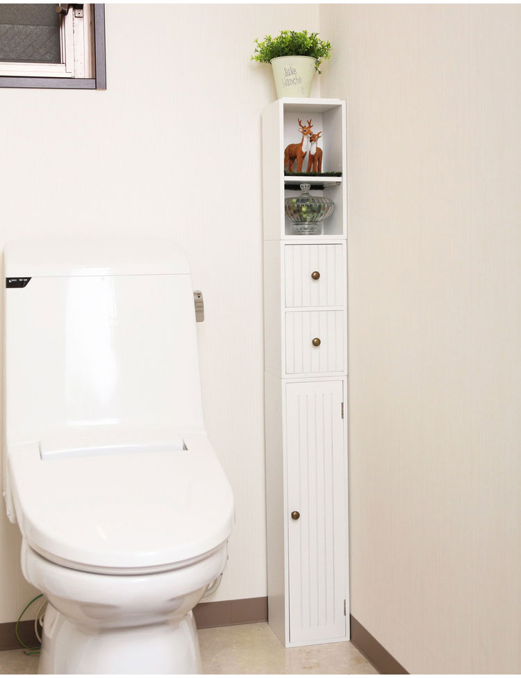 スタッキングdeトイレ収納 扉 トイレ収納 トイレラック 棚 ラック スリム 省スペース トイレットペーパー 掃除用品 収納 単品 自由に 組み合わせ 棚板の高さ 調節可能 幅15cm 奥行17cm 高さ60cm(代引不可)