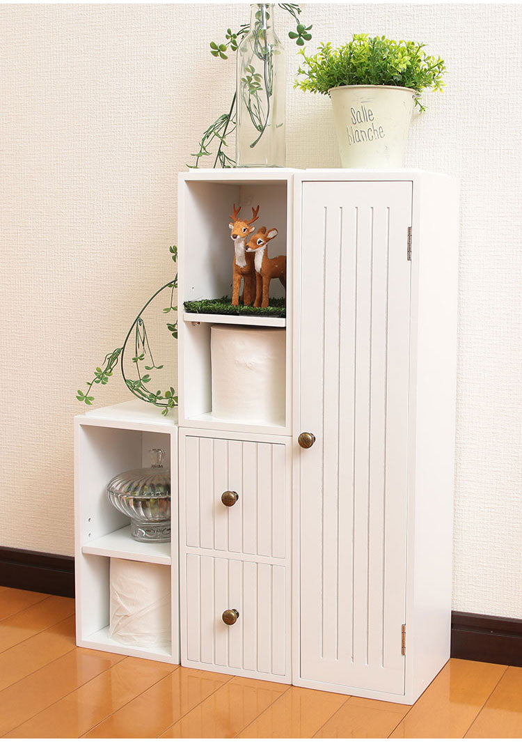 スタッキングdeトイレ収納 扉 トイレ収納 トイレラック 棚 ラック スリム 省スペース トイレットペーパー 掃除用品 収納 単品 自由に 組み合わせ 棚板の高さ 調節可能 幅15cm 奥行17cm 高さ60cm(代引不可)