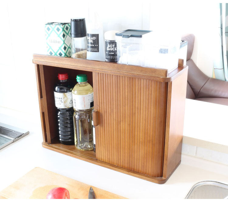 ジャバラ扉式調味料ケース ダークブラウン 卓上 調味料ケース 調味料ラック スパイスラック カウンター上収納 カウンター収納(代引不可)