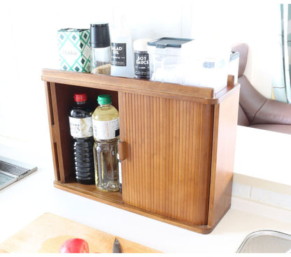 ジャバラ扉式調味料ケース ダークブラウン 卓上 調味料ケース 調味料ラック スパイスラック カウンター上収納 カウンター収納(代引不可)