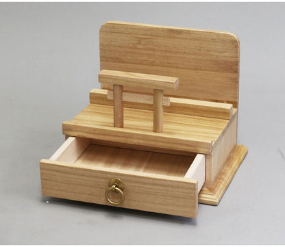 鳥居付きお札立て 天然木 桐材 3枚分 お札立て 木製 御朱印帳も収納可能 宝くじ置き場 完成品 おふだ お札 納める 置き型 直置きタイプ スタンド 御札立て 幅27cm 奥行20cm 高さ21.6cm 引き出し付き(代引不可)