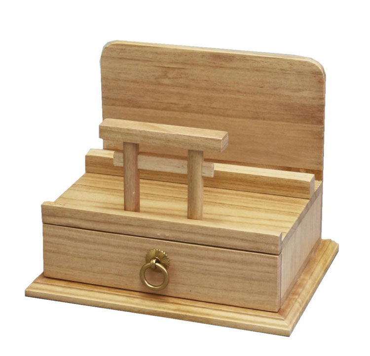 鳥居付きお札立て 天然木 桐材 3枚分 お札立て 木製 御朱印帳も収納可能 宝くじ置き場 完成品 おふだ お札 納める 置き型 直置きタイプ スタンド 御札立て 幅27cm 奥行20cm 高さ21.6cm 引き出し付き(代引不可)