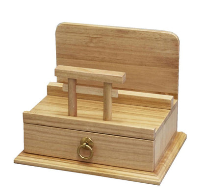 鳥居付きお札立て 天然木 桐材 3枚分 お札立て 木製 御朱印帳も収納可能 宝くじ置き場 完成品 おふだ お札 納める 置き型 直置きタイプ スタンド 御札立て 幅27cm 奥行20cm 高さ21.6cm 引き出し付き(代引不可)