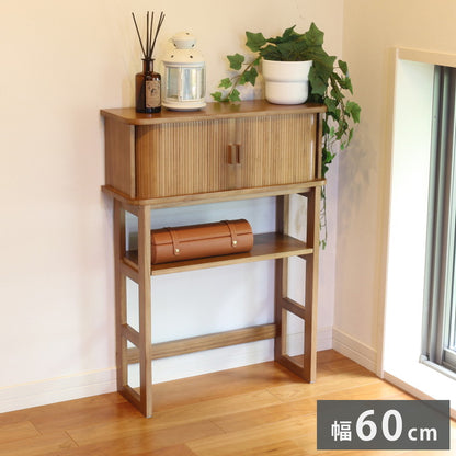 天然木ジャバラ扉のコンソールテーブル ブラウン 天然木 コンソールテーブル 玄関 廊下 省スペース(代引不可)