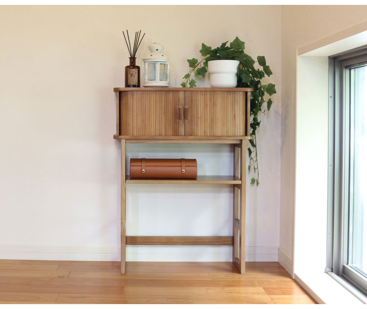 天然木ジャバラ扉のコンソールテーブル ブラウン 天然木 コンソールテーブル 玄関 廊下 省スペース(代引不可)