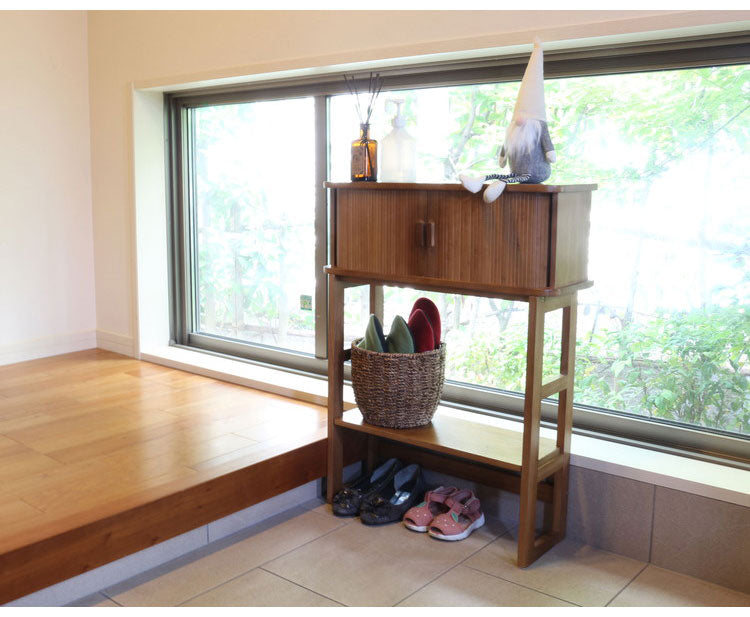 天然木ジャバラ扉のコンソールテーブル ブラウン 天然木 コンソールテーブル 玄関 廊下 省スペース(代引不可)