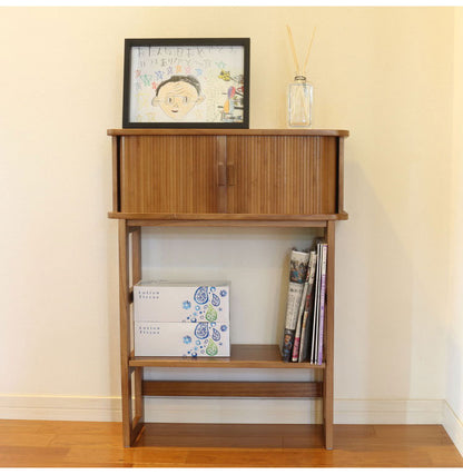 天然木ジャバラ扉のコンソールテーブル ブラウン 天然木 コンソールテーブル 玄関 廊下 省スペース(代引不可)