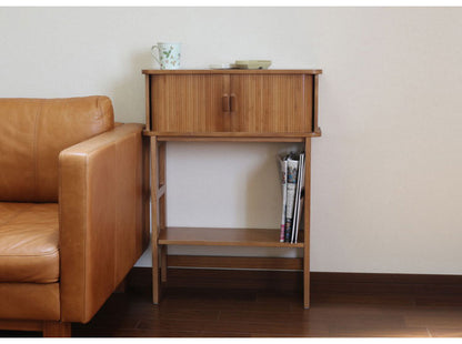 天然木ジャバラ扉のコンソールテーブル ブラウン 天然木 コンソールテーブル 玄関 廊下 省スペース(代引不可)