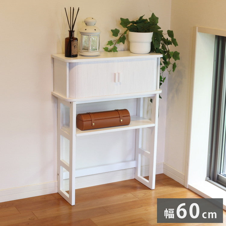 天然木ジャバラ扉のコンソールテーブル ホワイト 天然木 コンソールテーブル 玄関 廊下 省スペース(代引不可)