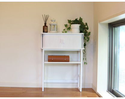 天然木ジャバラ扉のコンソールテーブル ホワイト 天然木 コンソールテーブル 玄関 廊下 省スペース(代引不可)