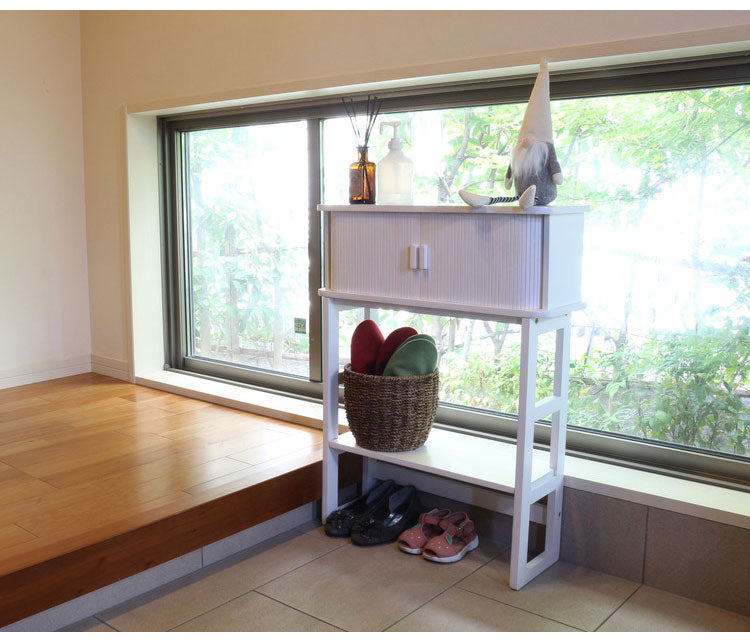 天然木ジャバラ扉のコンソールテーブル ホワイト 天然木 コンソールテーブル 玄関 廊下 省スペース(代引不可)