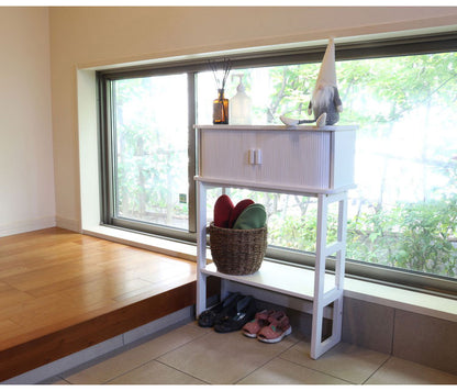 天然木ジャバラ扉のコンソールテーブル ホワイト 天然木 コンソールテーブル 玄関 廊下 省スペース(代引不可)