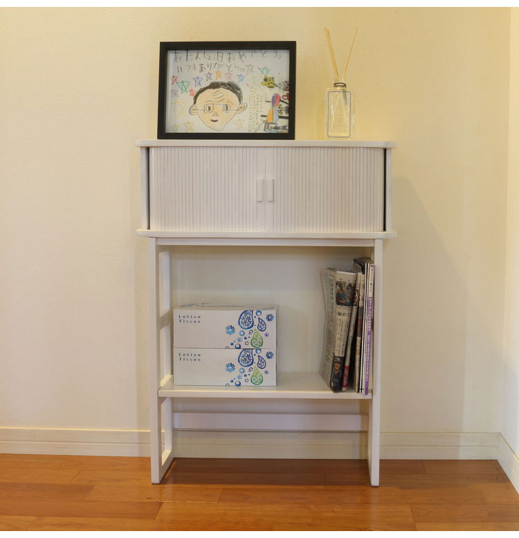 天然木ジャバラ扉のコンソールテーブル ホワイト 天然木 コンソールテーブル 玄関 廊下 省スペース(代引不可)