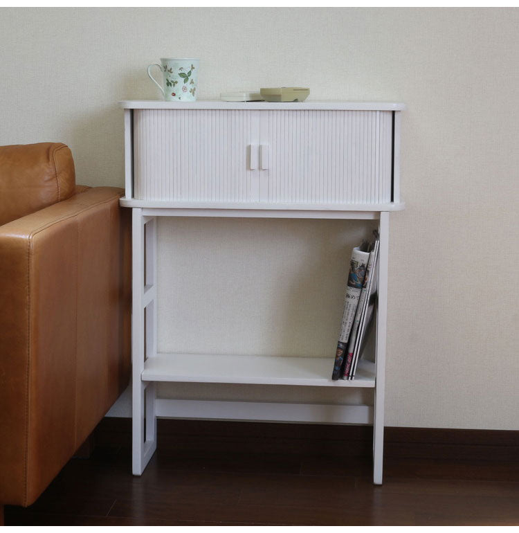 天然木ジャバラ扉のコンソールテーブル ホワイト 天然木 コンソールテーブル 玄関 廊下 省スペース(代引不可)