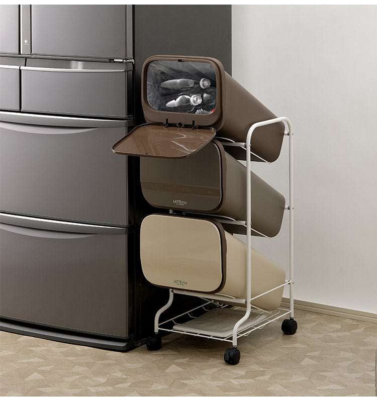 ゴミ箱 ごみ箱 縦型 19L×3分別 スリム 幅34cm 20L袋用 ダストボックス キャスター プッシュ式 フラップ フタ付き ふた付き ペール 隙間 すき間 缶 ビン ペットボトル(代引不可)