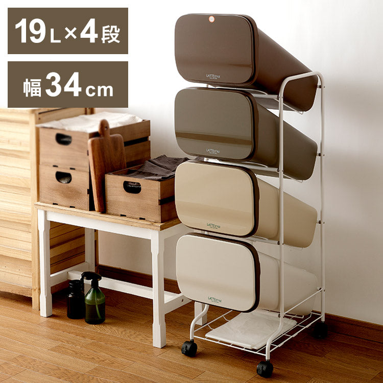 ゴミ箱 ごみ箱 縦型 19L×4分別 スリム 幅34cm 20L袋用 ダストボックス キャスター プッシュ式 フラップ フタ付き ふた付き ペール 隙間 すき間 缶 ビン ペットボトル(代引不可)