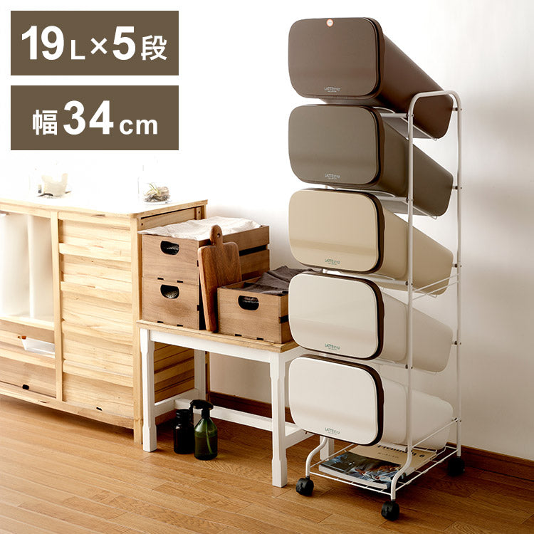 ゴミ箱 ごみ箱 縦型 19L×5分別 スリム 幅34cm 20L袋用 ダストボックス キャスター プッシュ式 フラップ フタ付き ふた付き ペール 隙間 すき間 缶 ビン ペットボトル(代引不可)