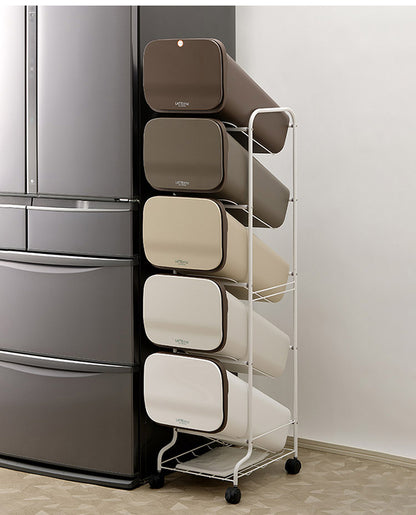 ゴミ箱 ごみ箱 縦型 19L×5分別 スリム 幅34cm 20L袋用 ダストボックス キャスター プッシュ式 フラップ フタ付き ふた付き ペール 隙間 すき間 缶 ビン ペットボトル(代引不可)