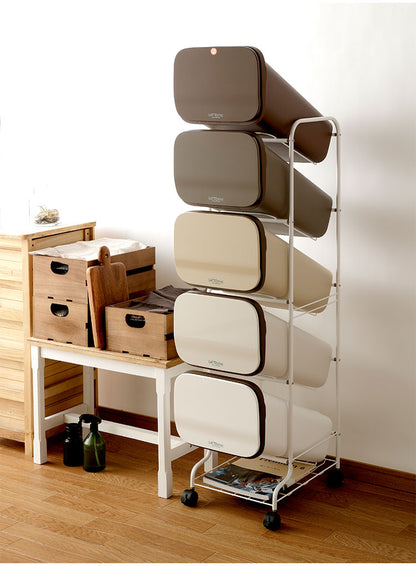 ダストボックス ゴミ箱 縦型 19L×5段 ごみ箱 フタ付き 20L袋 袋止め付き 網棚付き スタンドダストボックス 大容量 スリム 隙間 省スペース キッチン 台所 オフィス 分別 缶 ビン ペットボトル 整頓(代引不可)