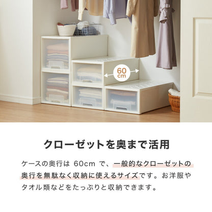 日本製 収納ケース 深型4個セット 奥行60cm 幅36cm 高さ32.5cm クローゼット収納 引き出し収納 衣類ケース 衣装ケース 押入れ収納 押し入れ収納 スタッキング 隙間収納(代引不可)