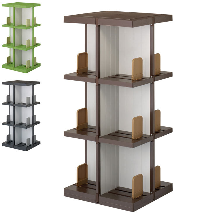 日本製 回転式ラック デビック 3段 本棚 コミック A5サイズ 同人誌 DVD ビデオ CD ゲームソフト 大容量 ディスプレイラック シェルフ(代引不可)