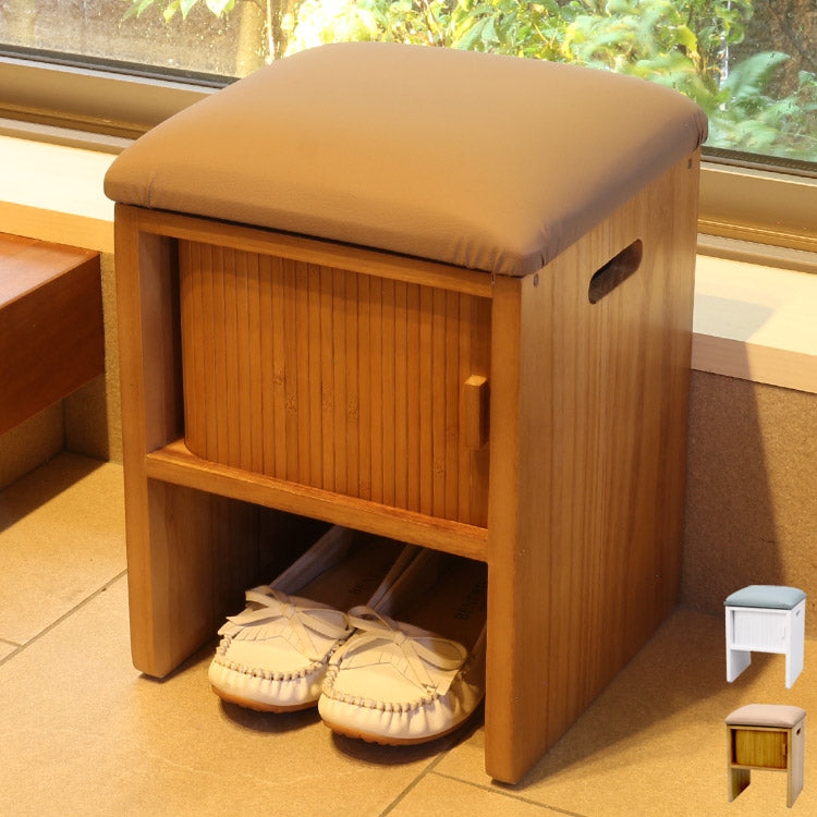 天然木 桐製 ジャバラ扉のスツールボックス 収納付き スツール オットマン 玄関 椅子 イス チェア 腰掛け スツールボックス(代引不可)